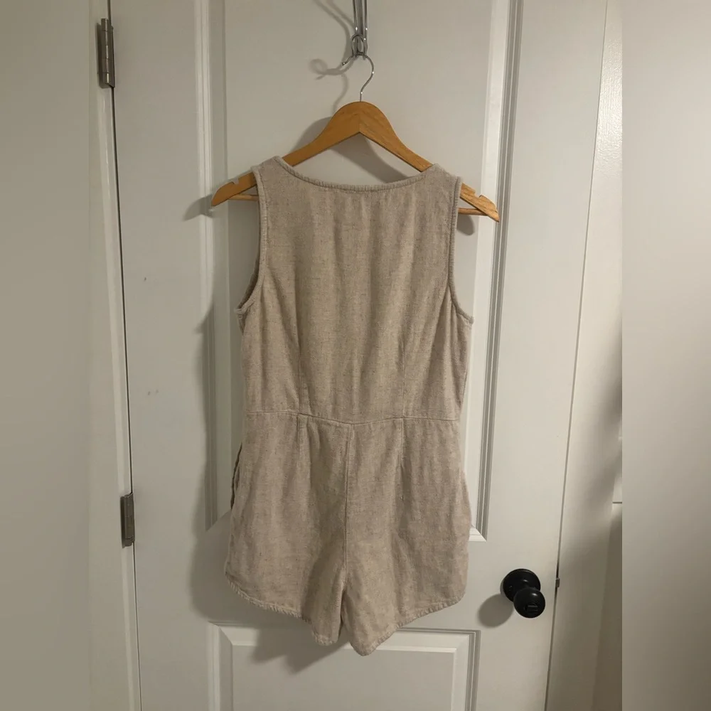 MADEWELL Beige V-Neck Button Down Romper Linen Blend Size 2